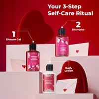 THE LOVE CO. Japanese Cherry Blossom Gift Collection| Indulge in Travel Pack Shower Gel, Body Lotion & Shampoo | Ideal Birthday & Special Occasion Hamper - Pack of 3