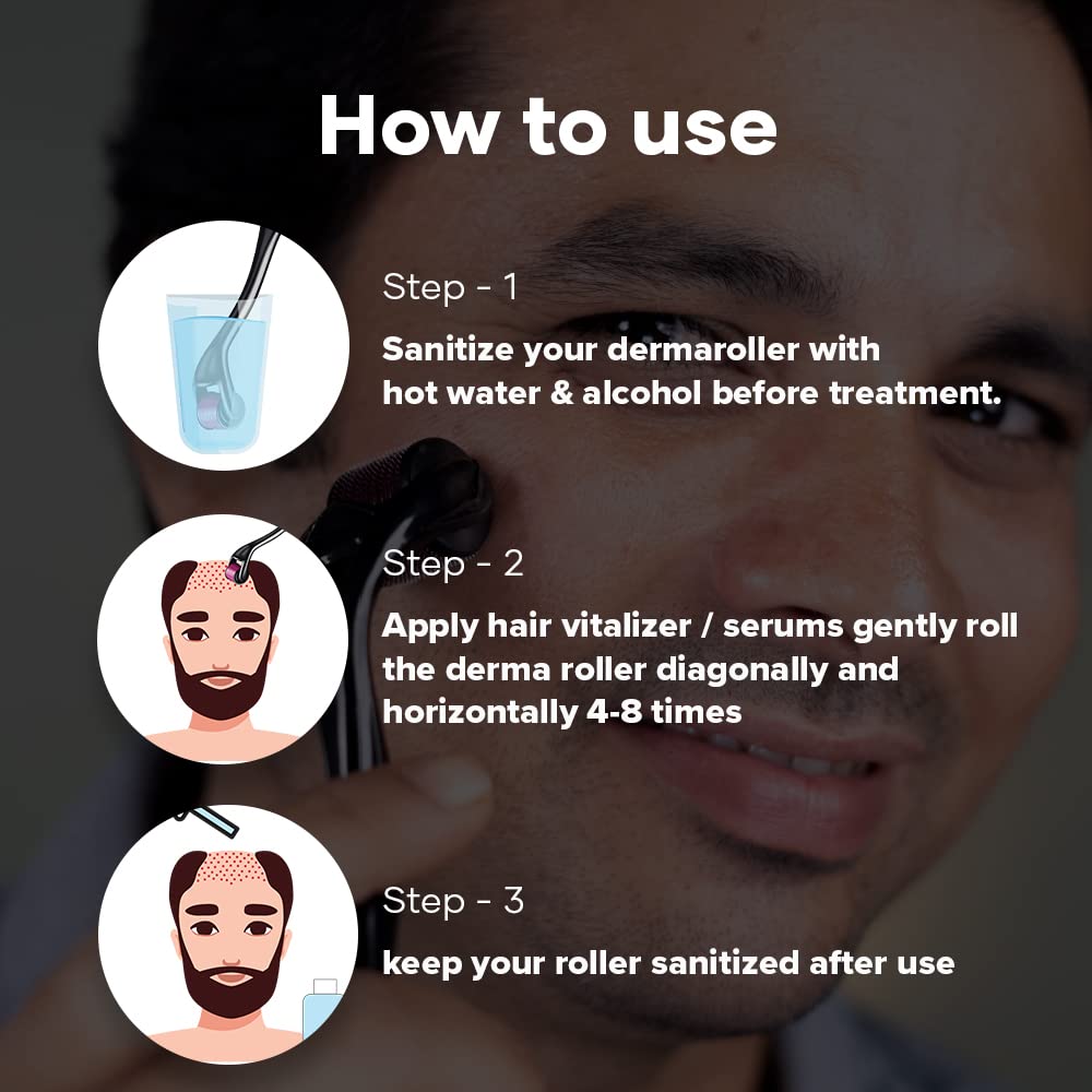 mars by GHC 0.5mm Derma Roller: 540 Titanium Micro Needles for Hair Growth & Beard Care | Minimize Hair Fall, Boost Follicle Stimulation | User-Friendly, Safe & Effective (Pack Of 2)
