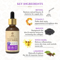 Khadi Essentials 1% Retinol & 5% Vitamin C Face Serum with Bakuchi Extracts for Bright Skin | Reduces Fine Lines, Wrinkles & Pigmentation | for All Skin Type - 30ml
