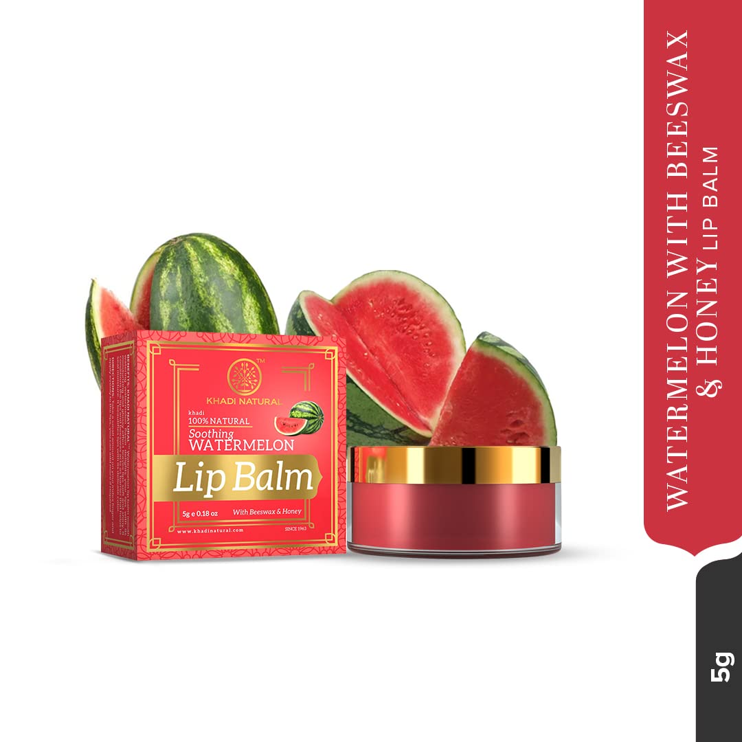 Khadi Natural Watermelon Lip Balm with Beeswax and Shea Butter| Lip Balm for Soft Lips | Nourishing Lip Balm for Dry Lips | Unisex Lip Balm| 5g