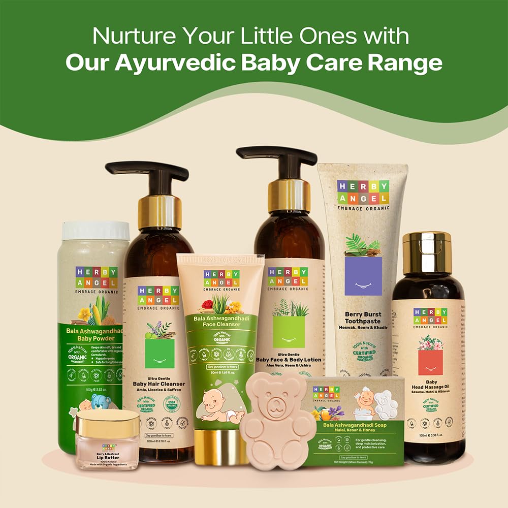 Herby Angel Face Cleanser for Babies & Kids | Dermatologically Tested, Organic Face Wash | With Rose Water, Turmeric & Aloe Vera | All Skin Types | Baby Skincare | Safe for Newborns (50ml)