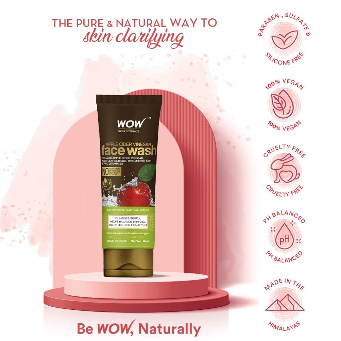 WOW Skin Science Apple Cider Vinegar Foaming Face Wash | Deep Cleansing | For Oily Skin | Fresh, Clear Skin | For Acne & Pimples | Paraben & Sulphates Free| Face Wash for Women & Men | 100 ml