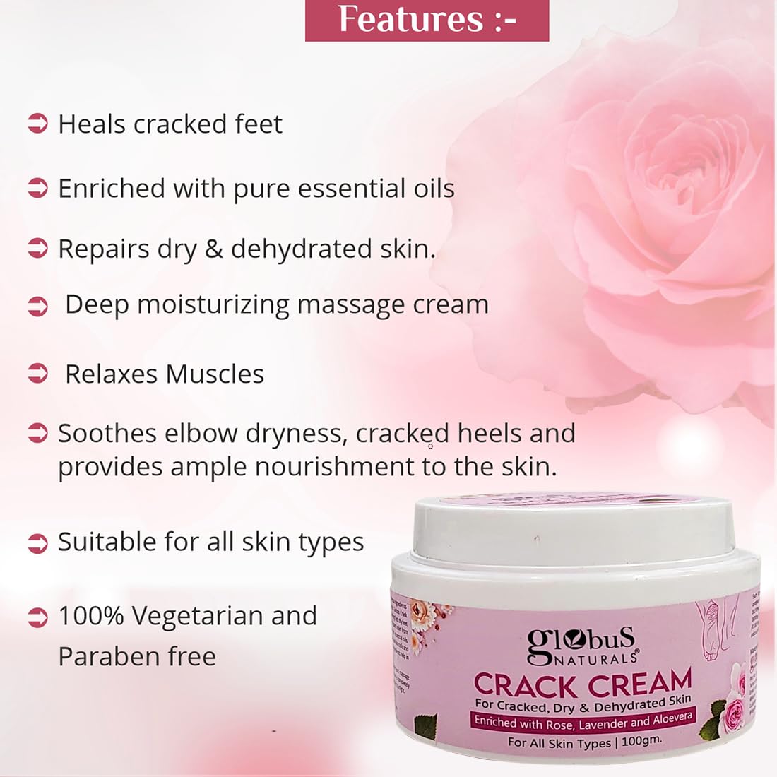 Globus Naturals Crack Cream Rose 100gm (Pack of 5)