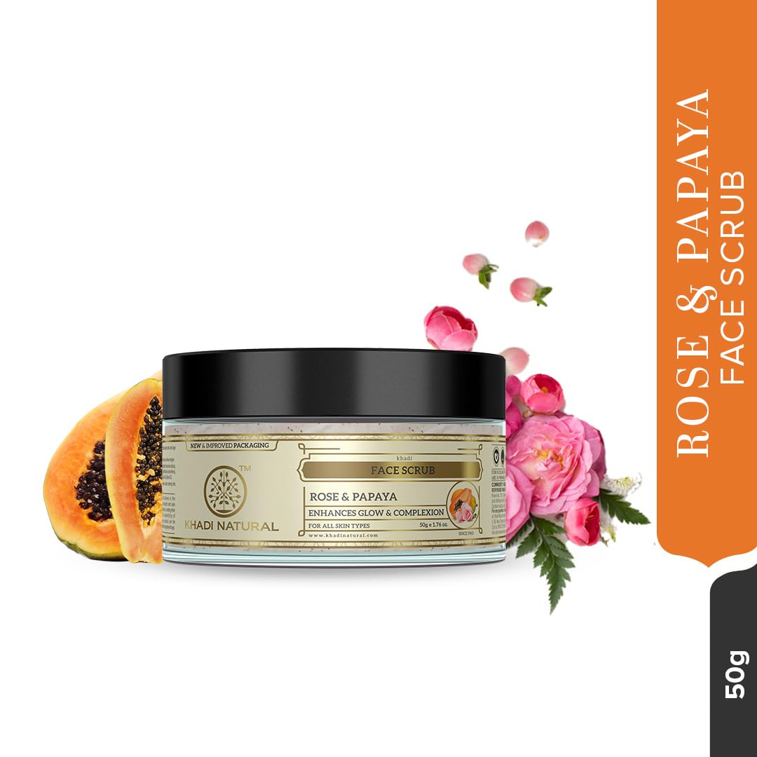 Khadi Natural Rose & Papaya Face Scrub | Ayurvedic Scrub for Face | Moisturizing Face Scrub | Face Scrub for Removing Blackheads | Free From Harsh Chemicals | Suitable for All Skin Types