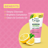 Pure Origin Korean Vitamin C Bright Boosting Light Gel Sunscreen SPF 50 PA++++ & Face Wash Combo | Face wash for deep cleansing for Brighter, Glowing and soft skin | Light Gel Sunscreen with No White Cast | Face serum for Brighter, Glowing and soft skin |
