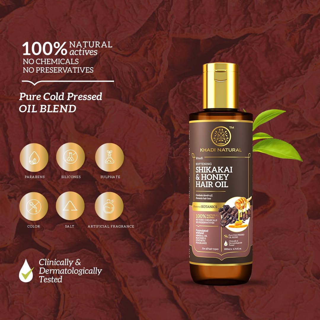 Khadi Natural Shikakai and Honey Hair Oil: Nourishing Elixir for Scalp Health and Silky Smooth Hair- POWERED BOTANICS, 200ml