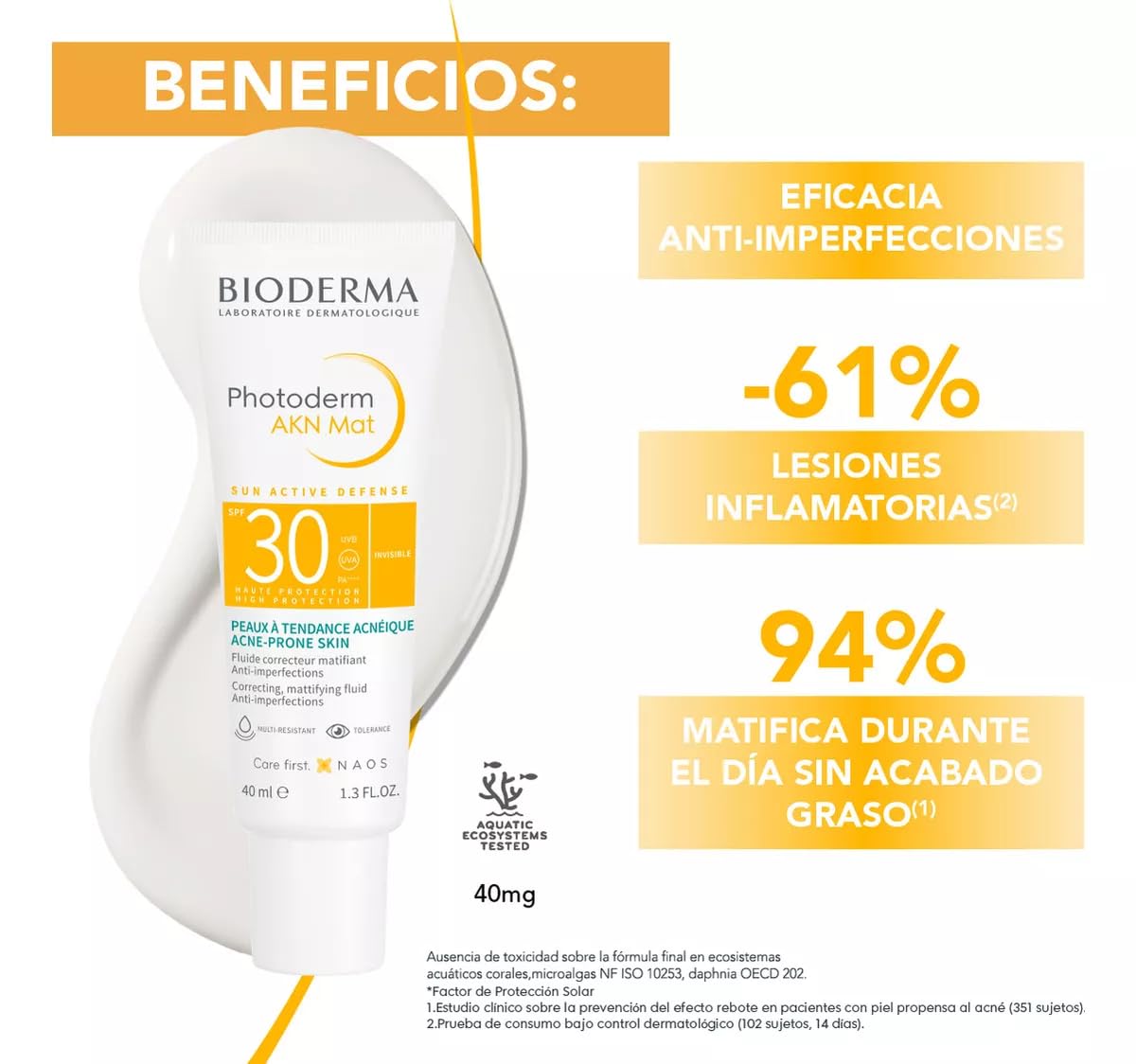 Bioderma Photoderm AKN Mat SPF 30 Mattifying Anti-Blemish Sunscreen Combination Acne-Prone Skin. 40ml