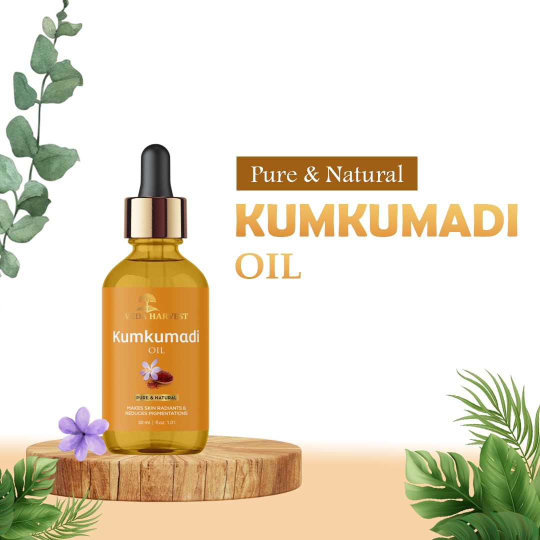 Veda Harvest Kumkumadi oil/Kumkumadi tailam for glowing skin|Brighten Skin|Acne and Pimples|For Dark spots,Wrinkles and Pigmentation| Brightening Oil|All Skin Types & No Side Effects| 30ml