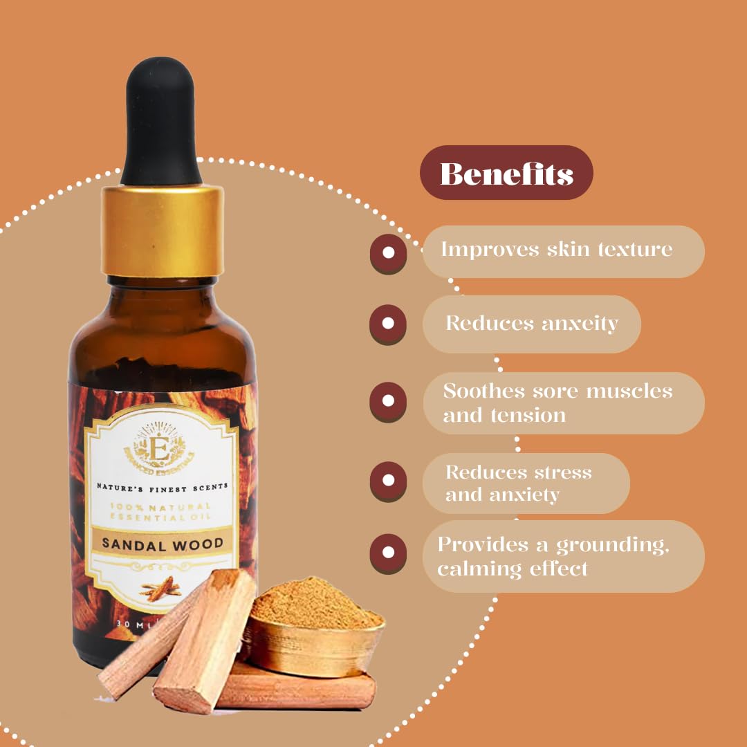 Luxurious Box of Vanilla & Sandalwood Essential Oils by Enhanced Essentials|Set of 2 x 30 ml |100% Pure and Natural|Therapeutic & Ultra Premium Grade|Highly Concentrated Oils for Home Diffusers,Skin Care,Aromatherapy, Bath,Massage,Humidifiers,Perfumes,Soa