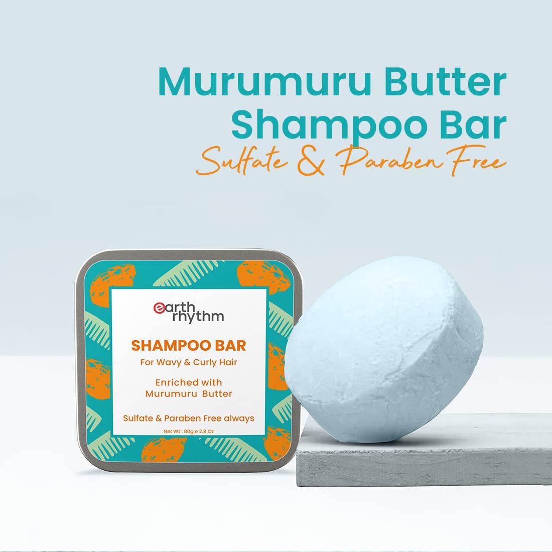 Earth Rhythm Murumuru Butter Shampoo Bar for Curly & Wavy Hair, 100% Biodegradable, Plastic-free Packaging, 80 GM (Pack of 2)