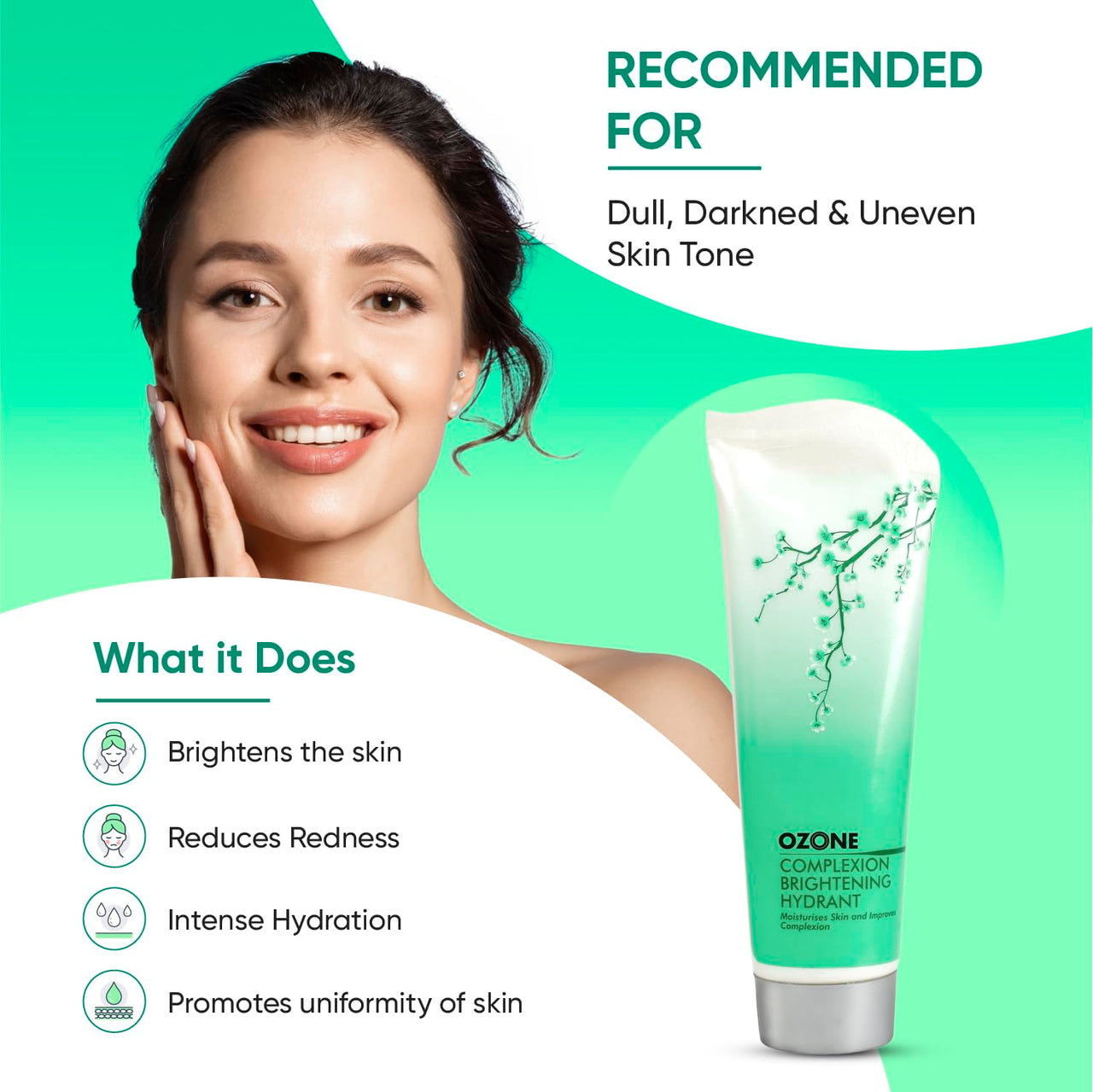 Ozone Complexion Brightening Skin Tone Hydrant | Face Moisturizer Enriched with Aloe Vera, Liquorice & Camphor Ideal For All Skin Types Helps in Nourishing, Glowing & Moisturising The Skin