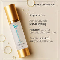 Beauty Garage K9 Frizz Dismiss Hair Oil, 100 ml Anti Dandruff Hair Oil with Morocco Argan & Camellia for Smooth and Manageable Hair, Unscented, Daily Hair Care