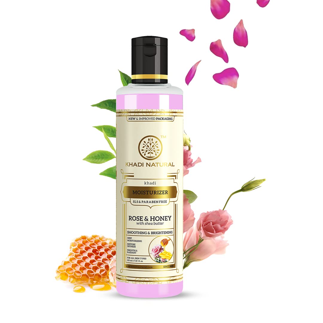 Khadi Natural Moisturising Lotion, Rose and Honey| Smooth and radiant skin| Unique non-sticky formula| Keeps skin moisturized | Body Lotion| Suitable for All Skin Types| 210ml