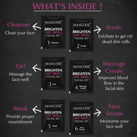 Mancode Brighten My Skin Facial Kit for Men - 58 g | Salon-Like Glowing Skin in 6 Easy Steps | Improves Skin Texture | Instant Glow | Suitable for all skin types
