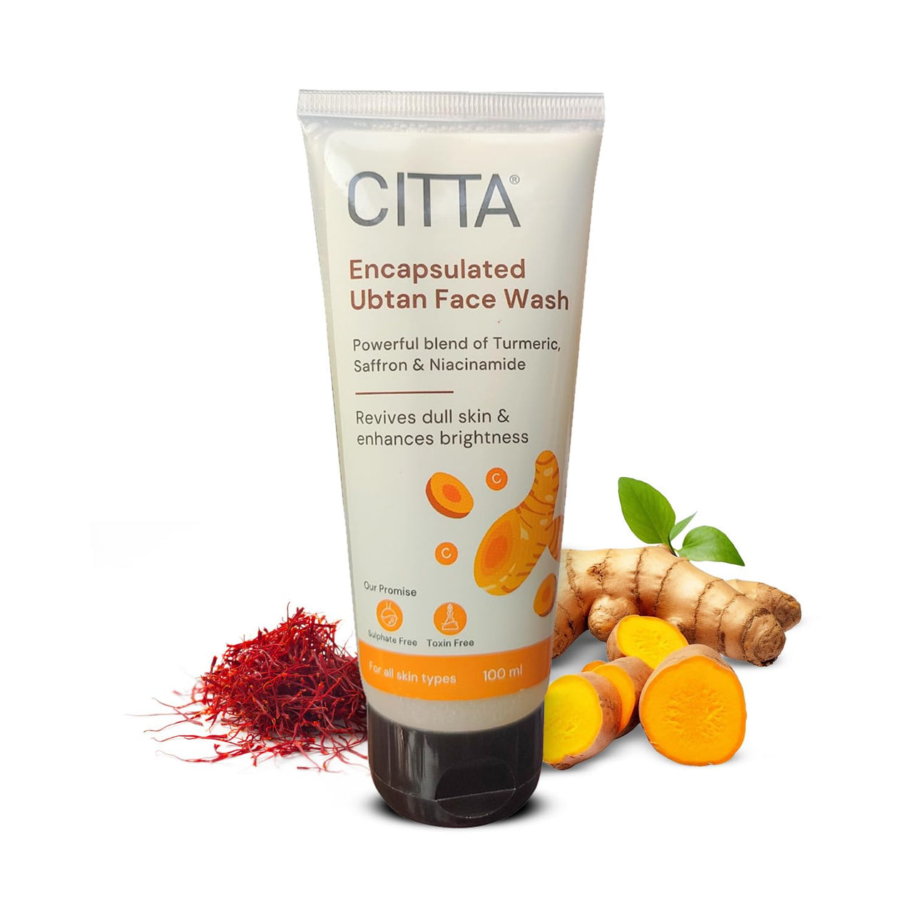 CITTA Encapsulated Ubtan Face Wash For Men & Women | Triple Power Of Turmeric, Saffron & Niacinamide | Removes Suntan, Revives Dull Skin & Enhances Brightness | Encapsulated Ubtan Technology Face Wash For All Skin Types | Non-Drying, Nourishing | 100 ml