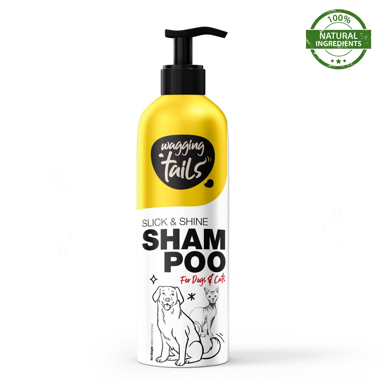 Wagging Tails Slick & Shine 5-In-1 Pet Shampoo-400 Milliliter Deodorize & Moisturise The Skin Remove Dirt Help To Repair Damaged Hair Anti-Itching & Anti-Dandruff Deep Cleanser All Breed Dog & Cat