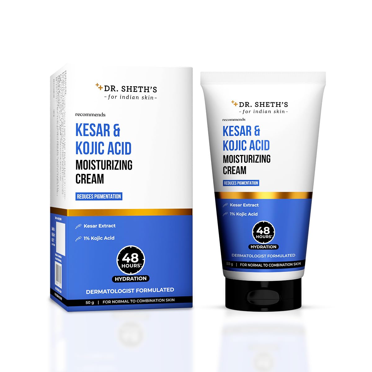 Dr. Sheth's Kesar & Kojic Acid Moisturizing Cream | For Normal to Combination Skin | Reduces Pigmentation | 48hr Deep Hydration | Non Sticky | Formulated with NMFs | For Men & Women |50g