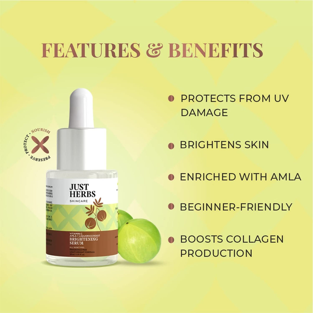 Just herbs Amla Vitamin C Face Serum For Glowing Skin & Brightening- 30ml & Just Herbs Ayurvedic Vitamin C Face Pack & Mask- 50 gm