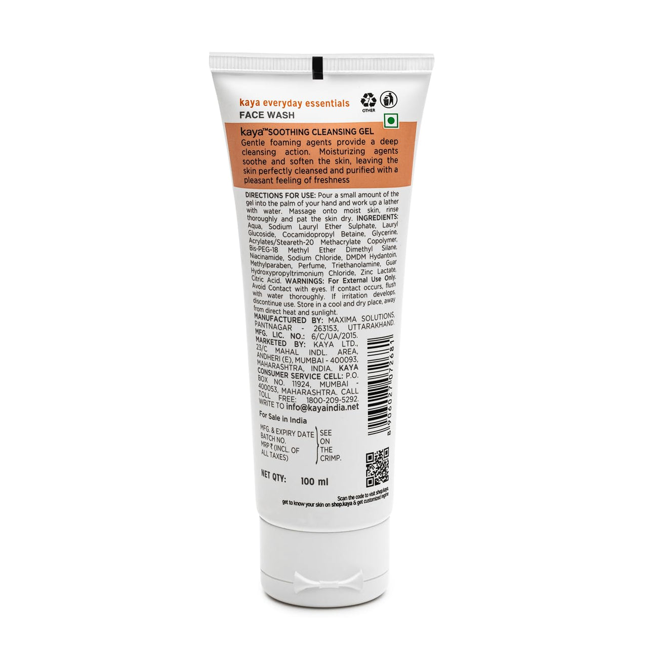 Kaya Clinic Soothing Cleansing Gel Soap Free & Gentle Face Wash with Niacinamide for Daily Use for All Skin Types, 100ml