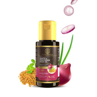 Khadi Natural Onion and Fenugreek Hair Oil: Enriched Blend for Strengthening Follicles. Achieve Thicker, Stronger, and Frizz-Free Hair. Paraben-Free Formula - 30 ml