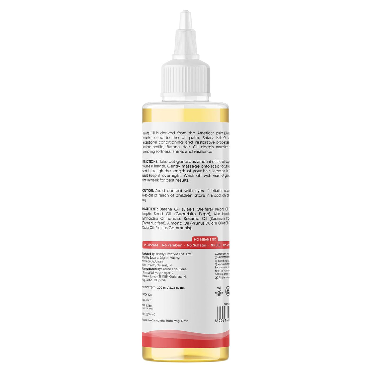 Aravi Organic Batana Hair Oil For Hair Growth With Pumpkin Oil - Derived From American Oil Palm Nut - 200 ml