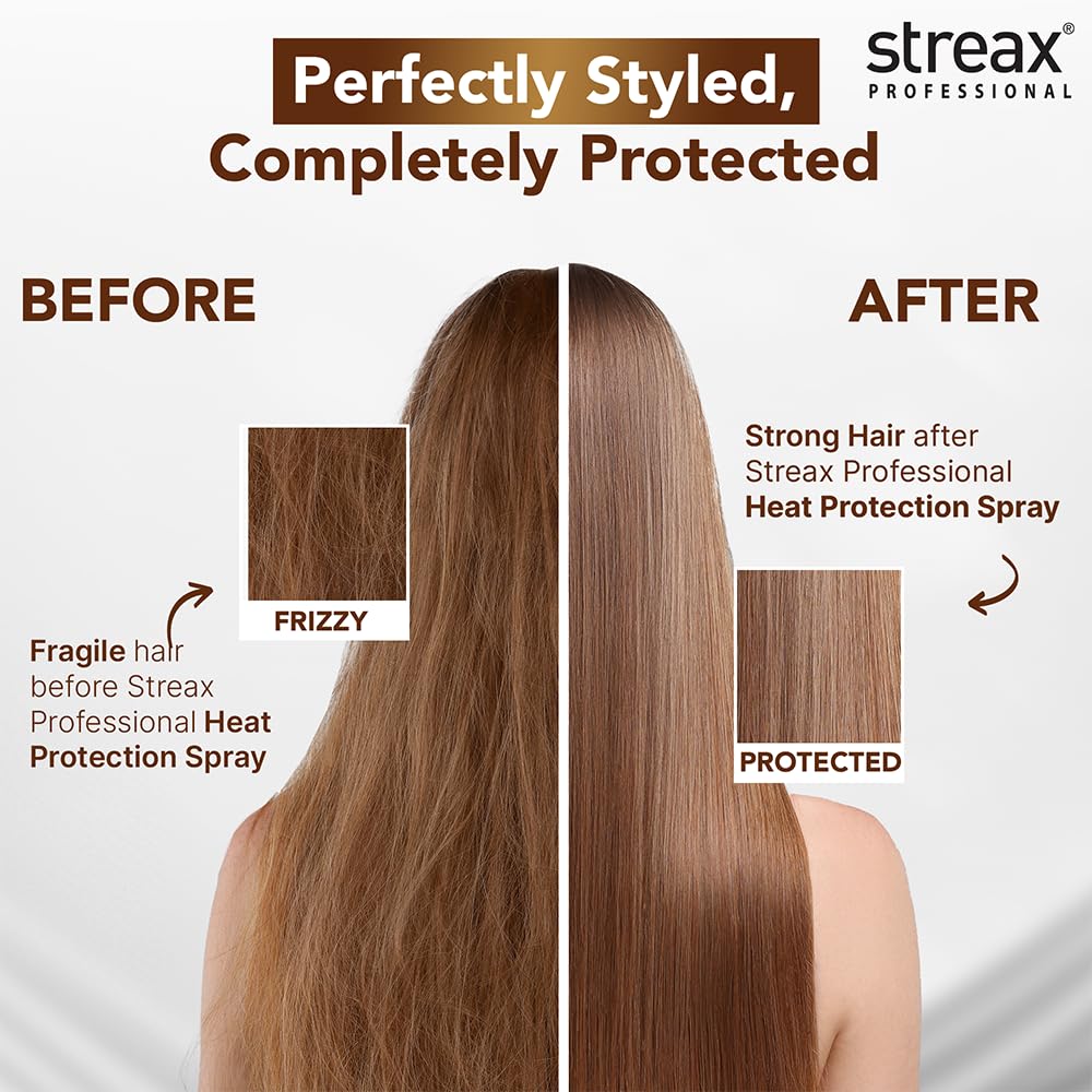 Streax Professional Hold & Play Heat Protection Spray For Hair -200 Ml, Hair Styling Spray For Women & Men, Heat Protectant Spray For Hair Upto 250°C & 2X Less Hair Breakage