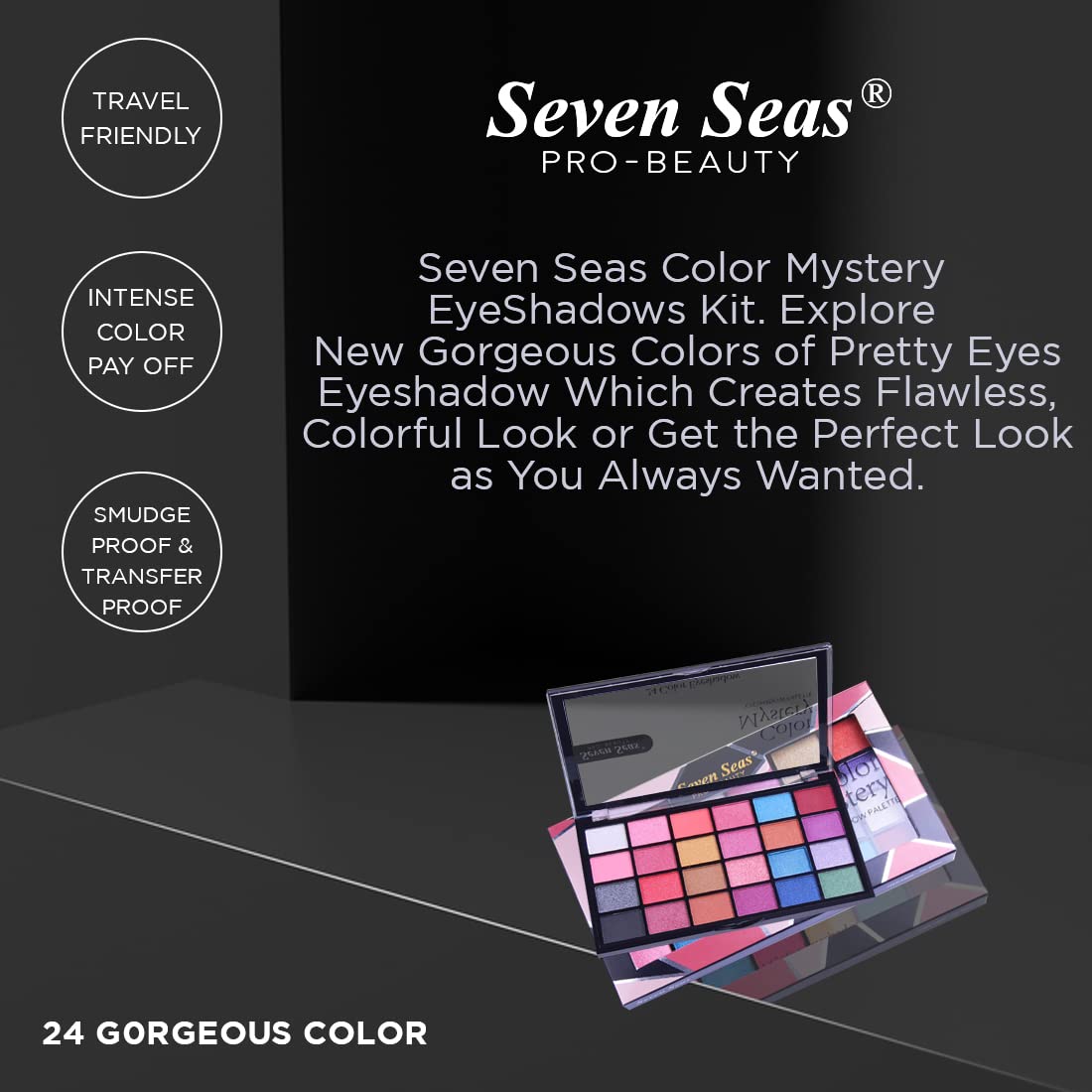Seven Seas Color Mystery Eye Shadow Palette 24 Pigmented Colors | Long Wearing And Easily Blendable Eye Makeup Palette | Multicolor - 24.4 Gm | Shimmery & Glitter Finish (Natural)