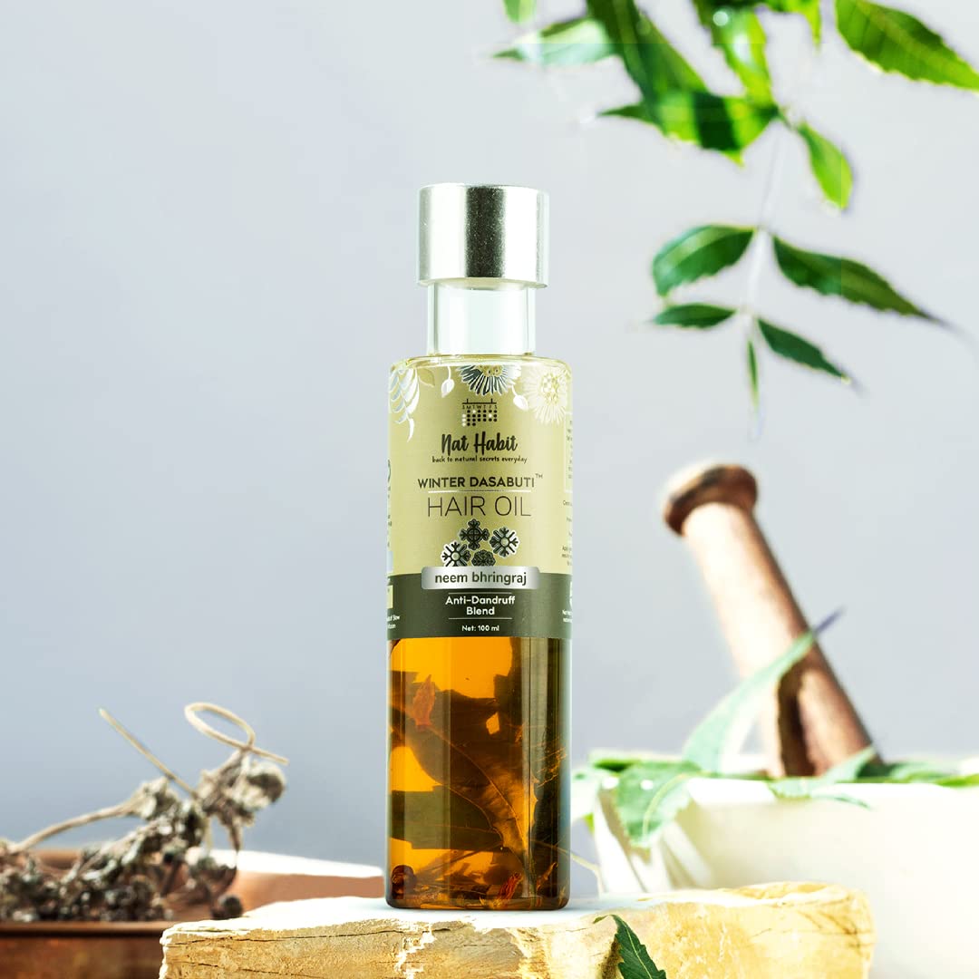 Nat Habit Neem Bhringraj Winter Hair Oil For Men & Women, Reduces Dandruff, Suitable For All Hair Types, No Paraffin, Mineral Oil, Preservatives & Chemicals, 100ml
