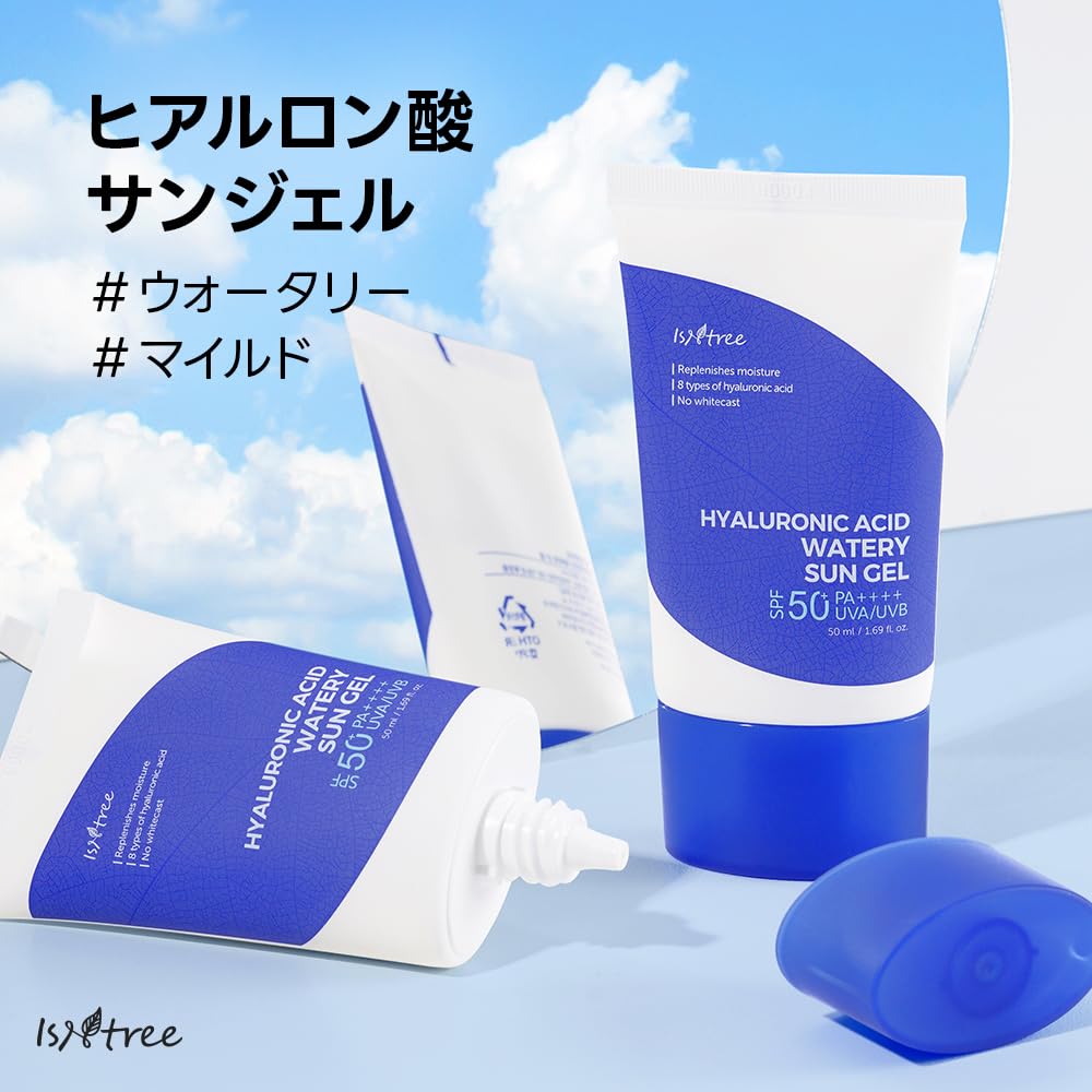 Isntree Hyaluronic Acid Watery Sun Gel Spf 50+ Pa++++ 1.69 Fl Oz,8 Types Of Hyaluronic Acid,Strong Protection Against Uva And Uvb Rays,No White Cast,Reef-Safe,Non-Nano Sunscreen For All Skin Type