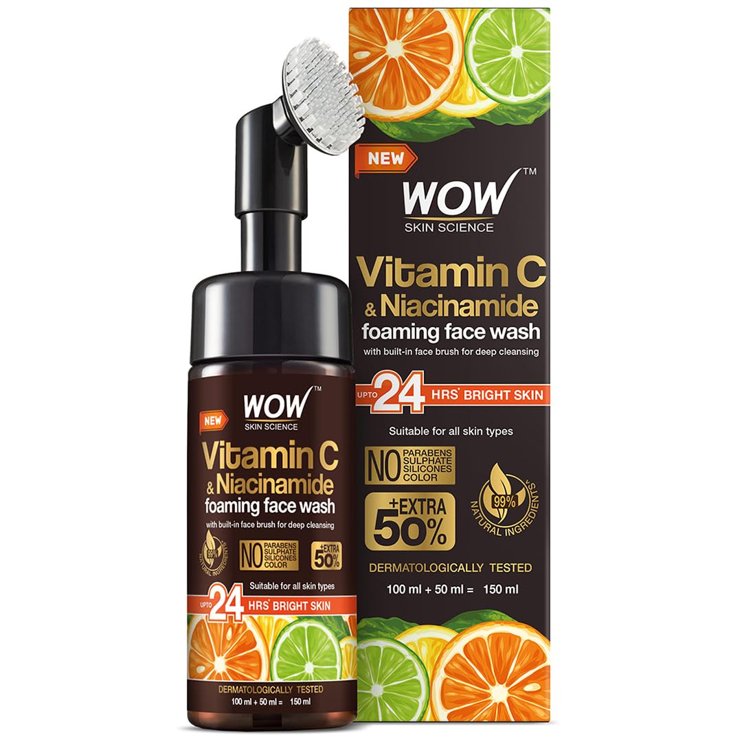 WOW Skin Science Caffeine Face Serum - Quick Absorbing - OIL FREE - Anti-Aging & WOW Skin Science Brightening Vitamin C Foaming Face Wash Combo