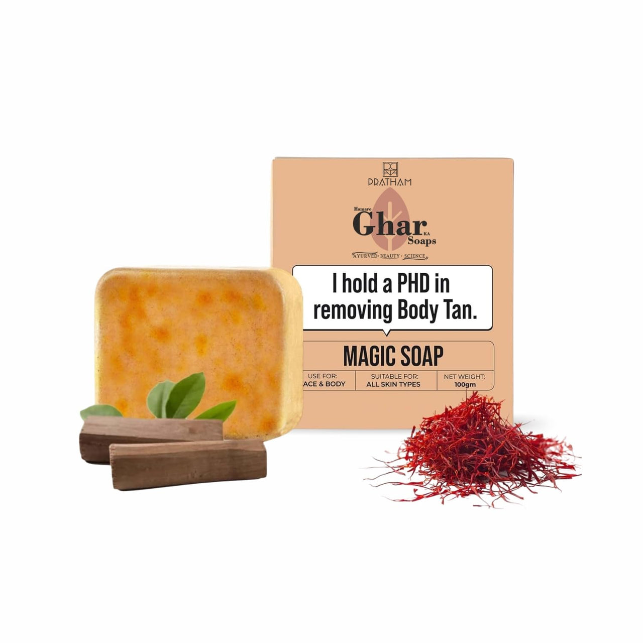 Hamare Ghar Ka Soaps Sandalwood & Saffron Magic Soaps For Bath (100 Gms Pack Of 1) | Paraben Free | Chandan & Kesar Bath Soap | Handmade Soap For Glowing | Skin Brightening For Men & Women