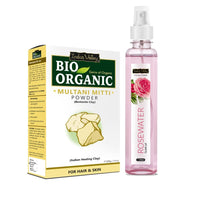INDUS VALLEY Facial Toner Fresh Rose Water with Multani Mitti Powder | Healing Clay | Bentonite clay For Face and Skin Care (250ml + 200g)