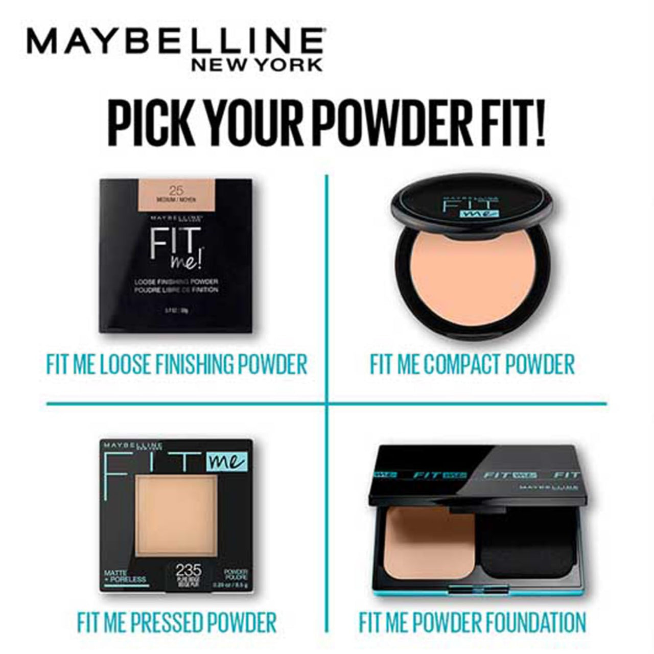 Maybelline New York Powder Foundation, Pressed Powder Compact, Mattifies Skin, Incl. Mirror and Applicator, Fit Me, 120 Classic Ivory, 8.5g