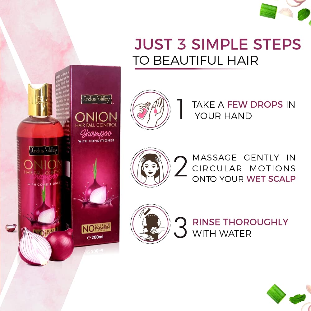 INDUS VALLEY 100% Organic Onion Shampoo With Conditioner Best Defence For Hair Fall- With No Paraben & Sulfate (200ml)