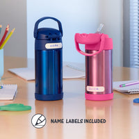 THERMOS FUNTAINER Water Bottle with Straw - 12 Ounce, Bluey - Kids Stainless Steel Vacuum Insulated Water Bottle with Lid Licensed Characters