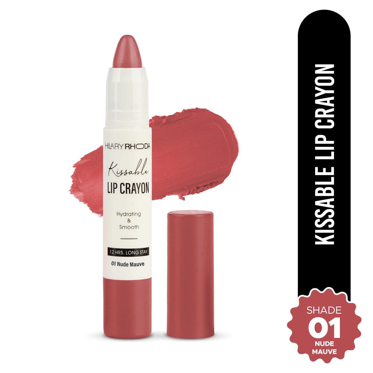 Hilary Rhoda Kissable Lip Crayon |12-Hour Stay | Highly Pigmented Matte Finish | Smudge-Proof & Transfer proof Lipstick | Retractable Lip Crayon | 3.5g - (Nude Mauve | Shade 01)