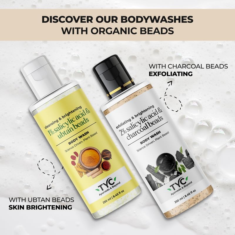 TYC - TRUST YOUR CHOICE Charcoal Body Wash For Exfoliating And Skin Brightening With 2% Salicylic Acid And Charcoal Beads,Vegan - 250 Ml (Pack Of 1)