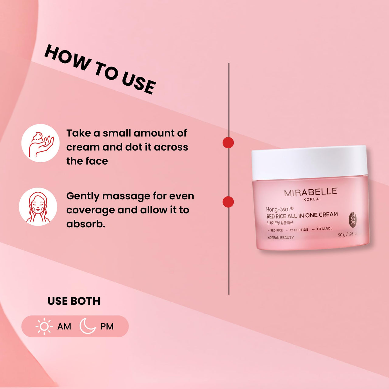 Mirabelle Korea Red Rice All In One Moisturizing Cream | Red Rice Extracts For Skin Brightening | Totarol Controls Acne | Lightweight, Non-Greasy| Korean Skin Care Products| For All Skin Types 50g