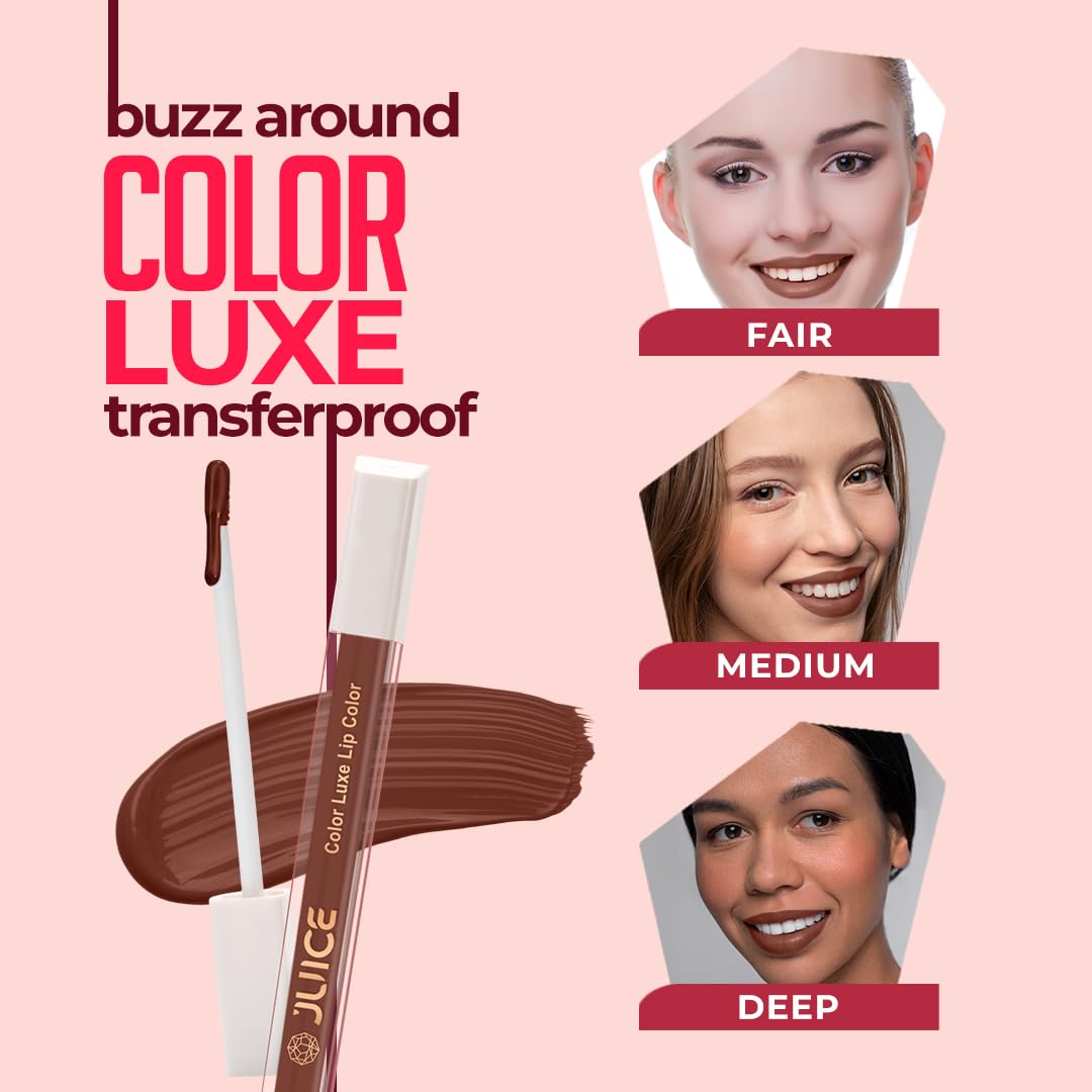 Juice Matte Luxe Lipstick - Vitamin E Enriched, Smudge-Free with Bio Retinol, Moisturizing Lock Technology, SPF 15, Long-Lasting (Natural Nude - M12)