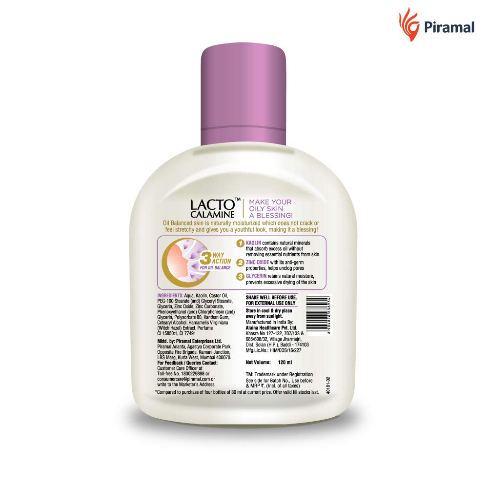 Lacto Calamine Face Lotion for Oil Balance - Oily Skin - 120 ml and Lacto Calamine Sunshield Matte Look Sunscreen SPF50 PA+++ for Oily or Acne prone skin
