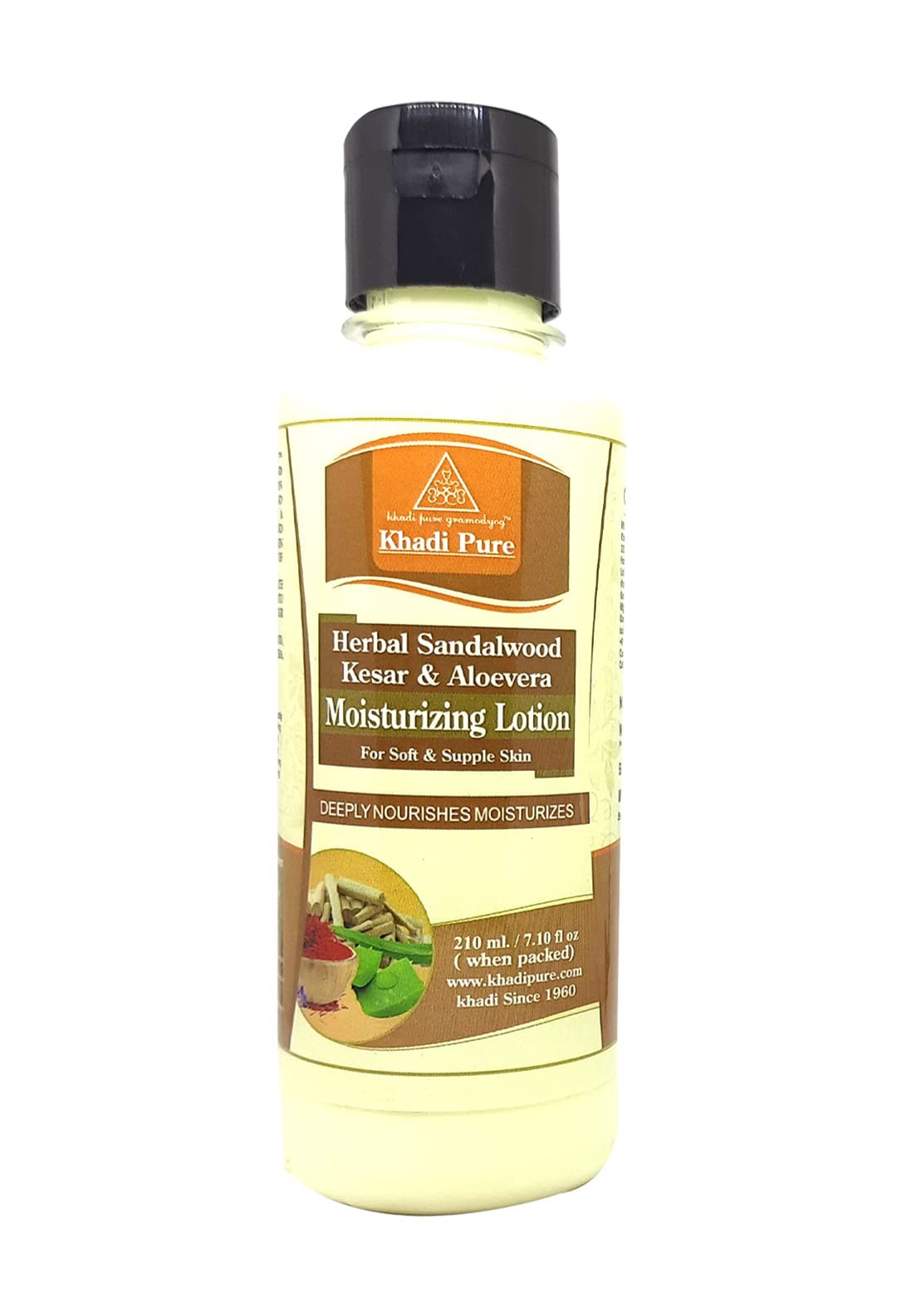 Khadi Pure Herbal Sandalwood, Kesar & Aloevera Moisturising Lotion - 210 ml, (KPSDKSALMRX1)