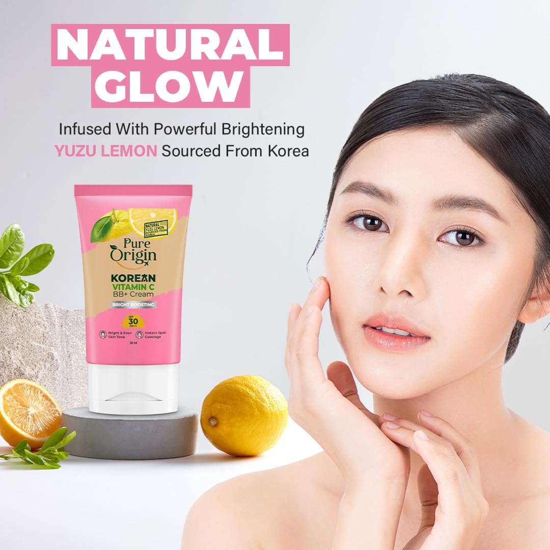 Pure Origin Korean Vitamin C Bright Boosting Light Gel Sunscreen 50 PA++++ & Bright Boosting BB+ Cream Combo | Light Gel Texture sunscreen, No White Cast | Non Irritant | for sun protection | Brighter and Glowing skin | For women and men | For all skin ty