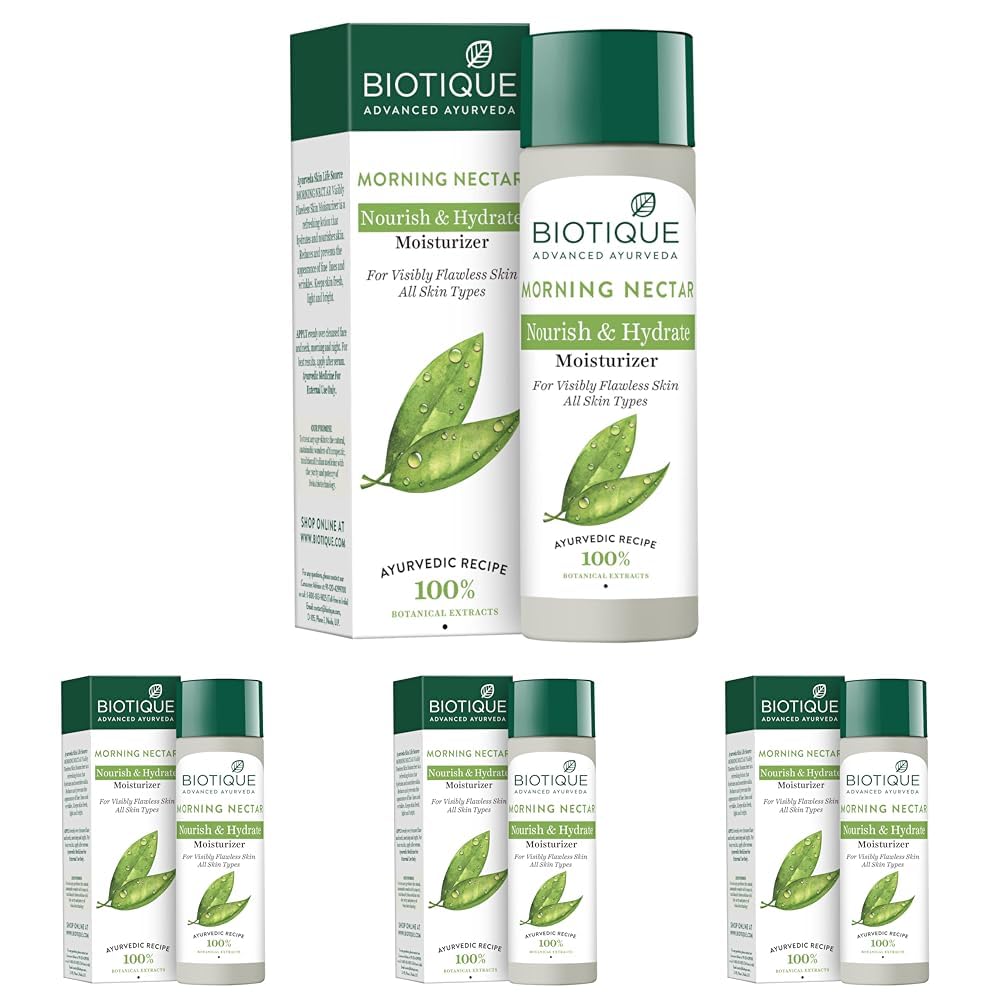 Biotique Morning Nectar Flawless Skin Moisturizer Cream | Prevents Dark Spots, Blackheads And Blemishes | Visibly Flawless Skin | Nourishes And Hydrates Skin| All Skin Types | 120Ml (Pack of 4)