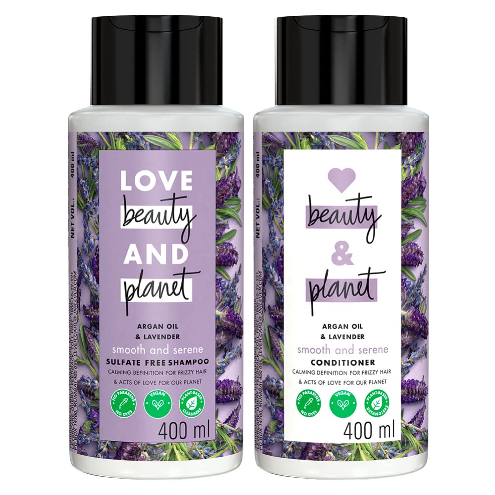 Love Beauty & Planet Smooth and Serene Conditioner with Argan Oil and Lavender Aroma, 400 ml And Love Beauty & Planet Smooth and Serene Shampoo with Argan Oil and Lavender Aroma, 400 ml