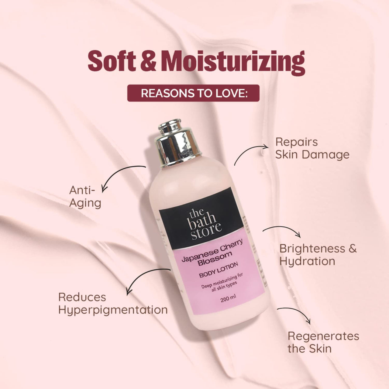 The Bath Store Japanese Cherry Blossom Body Lotion for Women & Men | Body Moisturizer for Oily Skin & Dry Skin - Deep Moisture, Non Sticky Body Lotion | Moisturizer for Body - 200ml