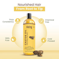 Rey Naturals Rosemary Essential Oil & Cold Pressed Castor Oil (Arandi Tel) | Rosemary Oil & Extra Virgin Hair Oil Combo For Hair Growth & Scalp | Hair Oil For Men & Women - (200ml+15ml)