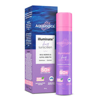 Aqualogica Illuminate+ Dewy Sunscreen Gel SPF 50+ PA++++ with Wild Berries & Alpha Arbutin | Broad Spectrum SPF 50+ PA++++ | UVA/B & Blue Light Protection | Evens Skin Tone | Fragrance-Free & No White Cast | For Luminous & Sun Protected Skin | 50 g
