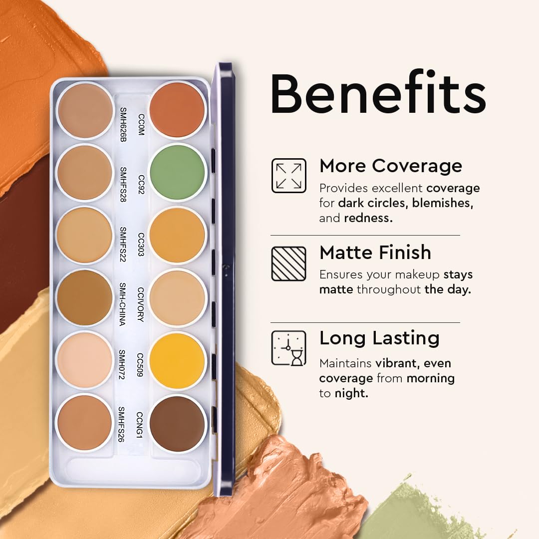 C2P Pro Supraemeshield Must Have 12-in-1 Concealer Color Corrector Palette | Cream-Based Foundation & Contour | Neutralizes Redness, Dark Circles & Blemishes | Buildable Coverage, Ideal for Dry Skin | 42g