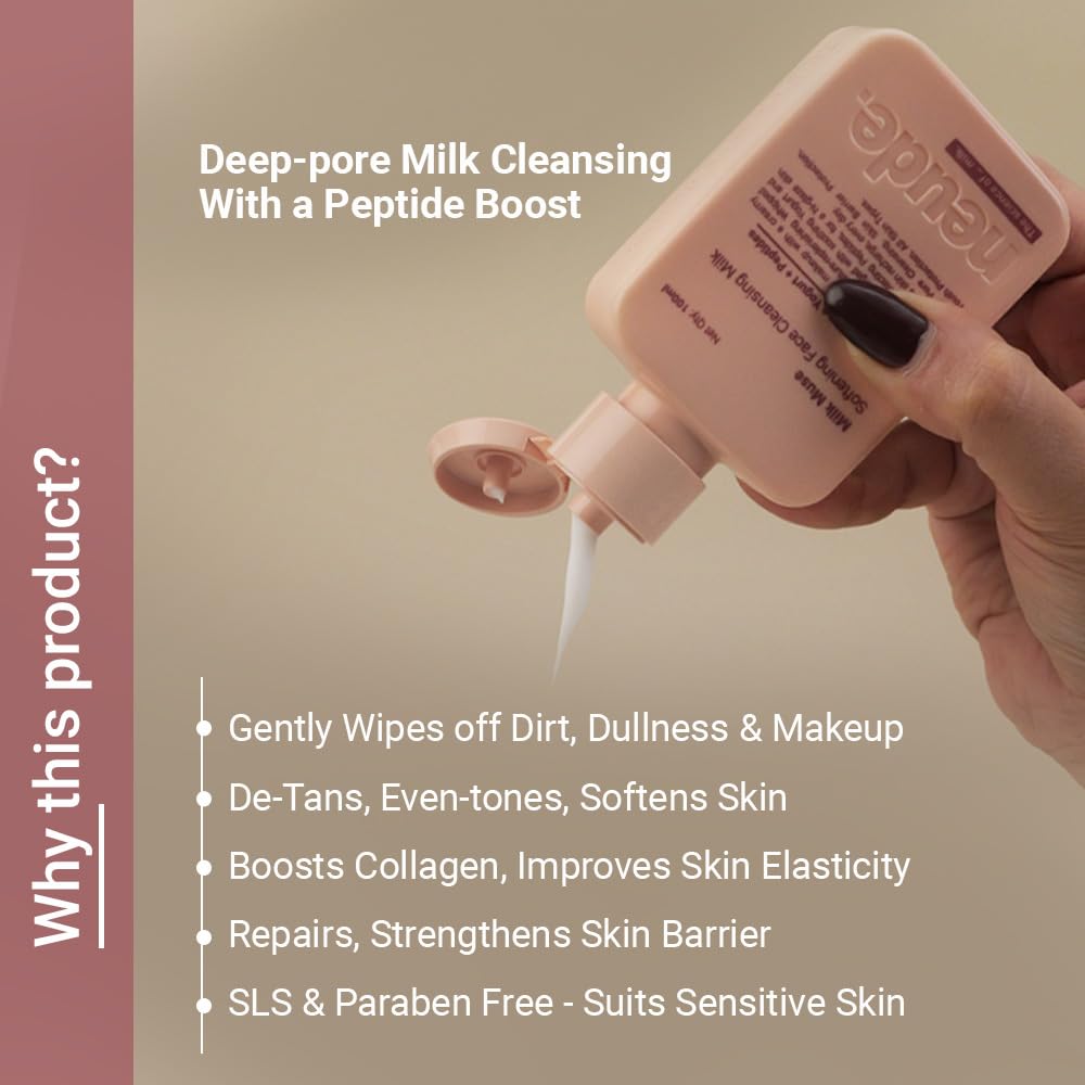 Neude Milk Muse 100ml Daily Face Cleanser Cleansing Milk with Peptides, Whipped Cream; Deep Pore Non-Drying Cleanser for Acne Prone & Sensitive Skin; Hydrating Face Wash Cleansing Milk