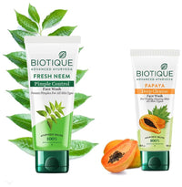 Biotique Bio Neem Purifying Face Wash For All Skin Types, 150ml & Bio Papaya Visibly Flawless Skin Face Wash (Soft Scrub) 100ml